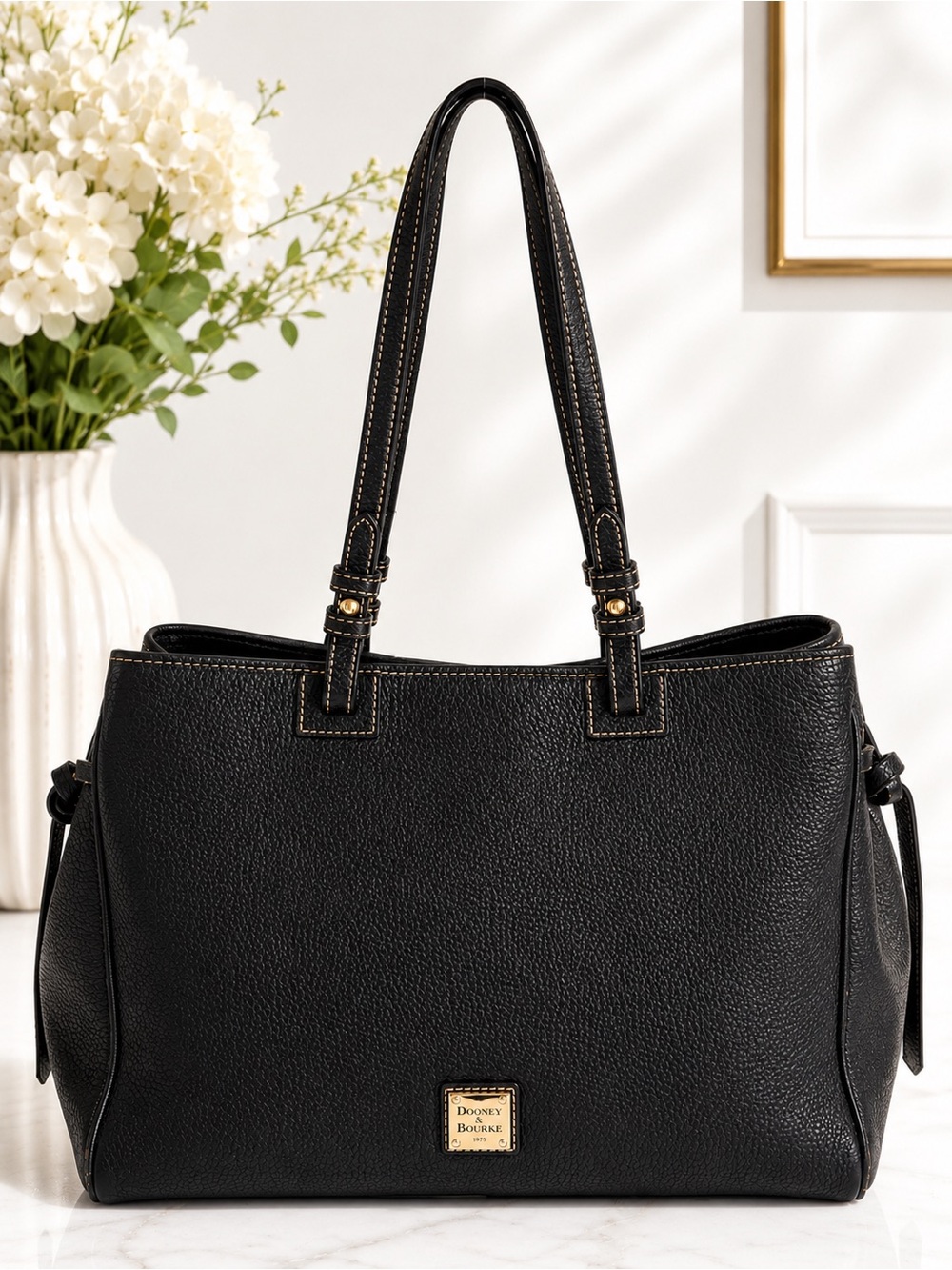 Dooney & Bourke Black Pebbled Leather Large Tote Shoulder Bag Work Purse